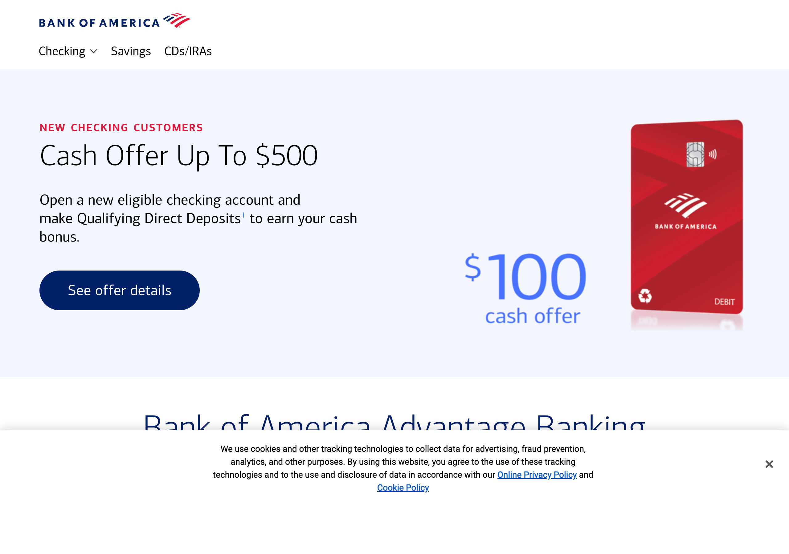Bank promotional offer page