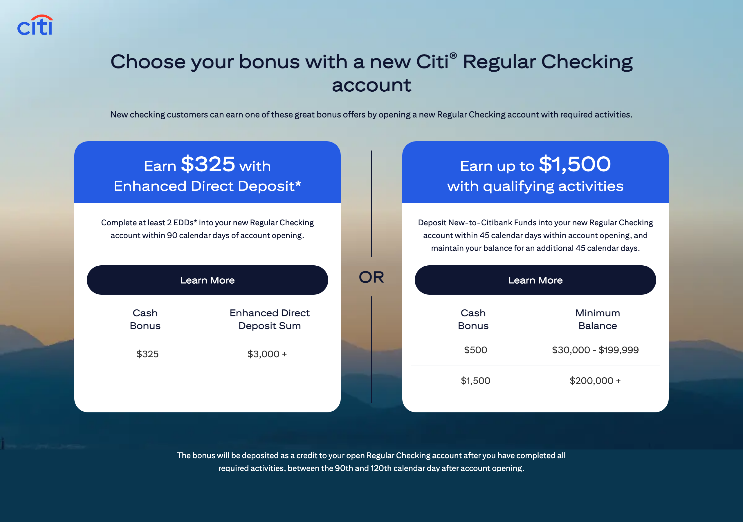 Bank promotional offer page