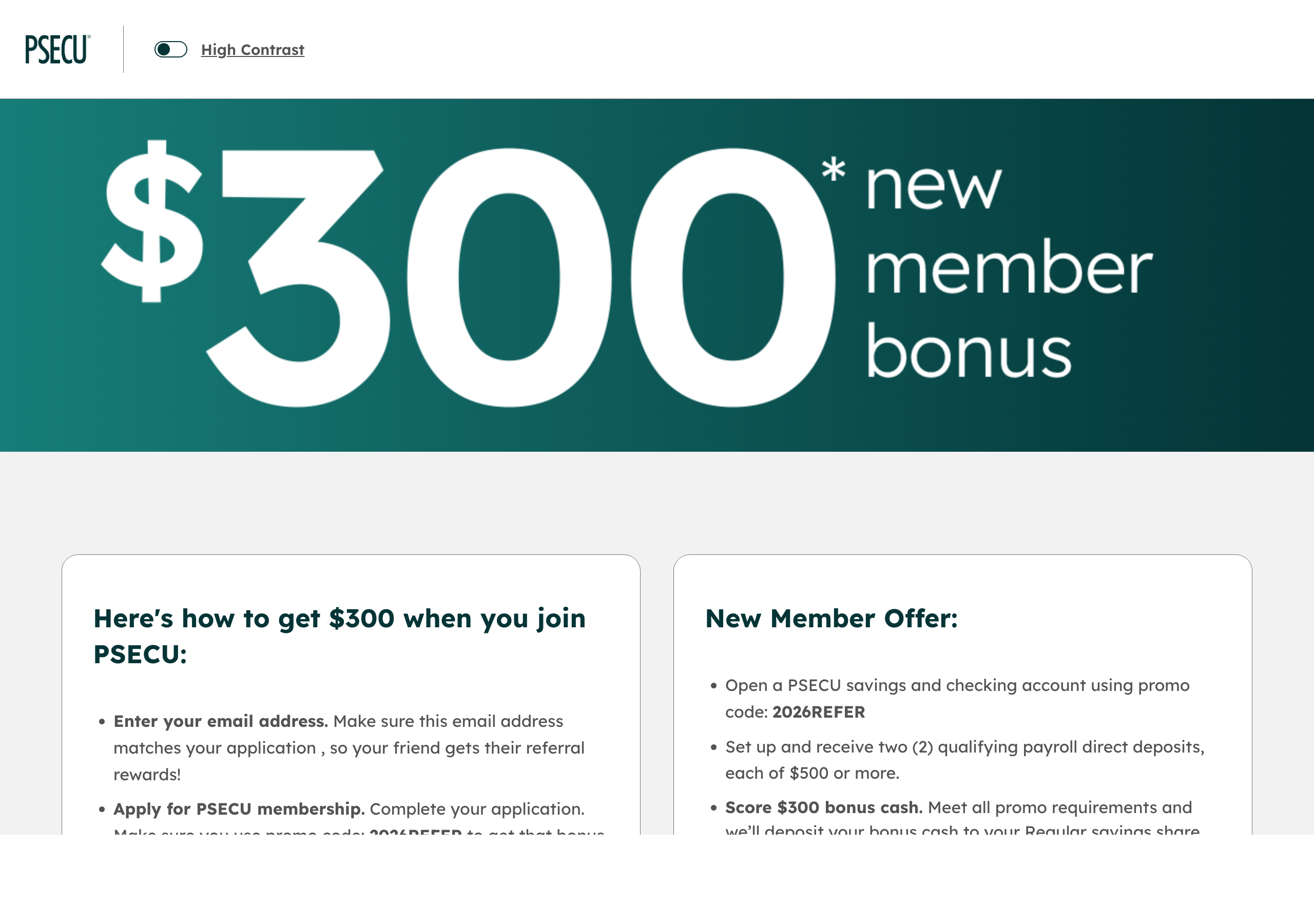 Bank promotional offer page