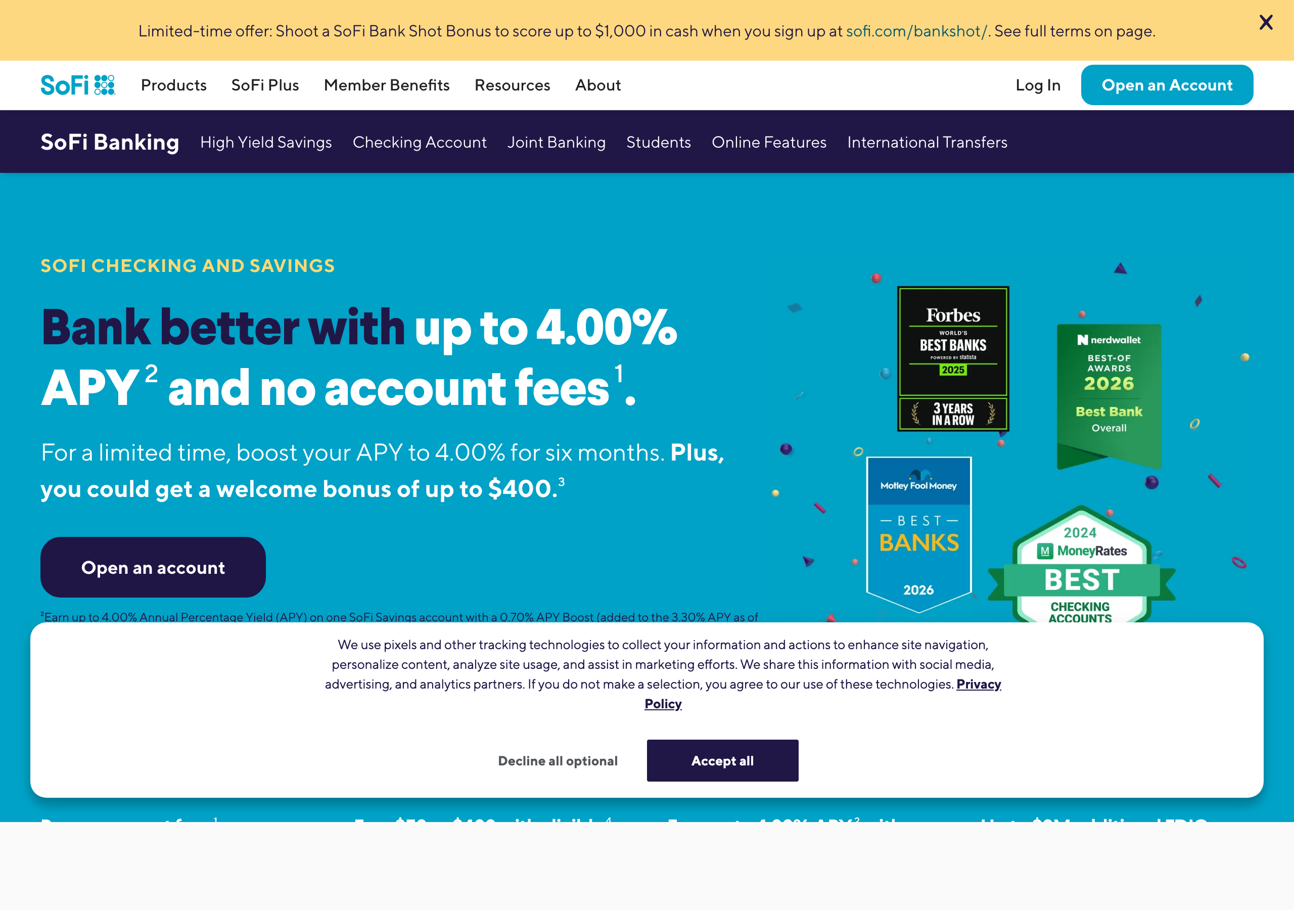 Bank promotional offer page