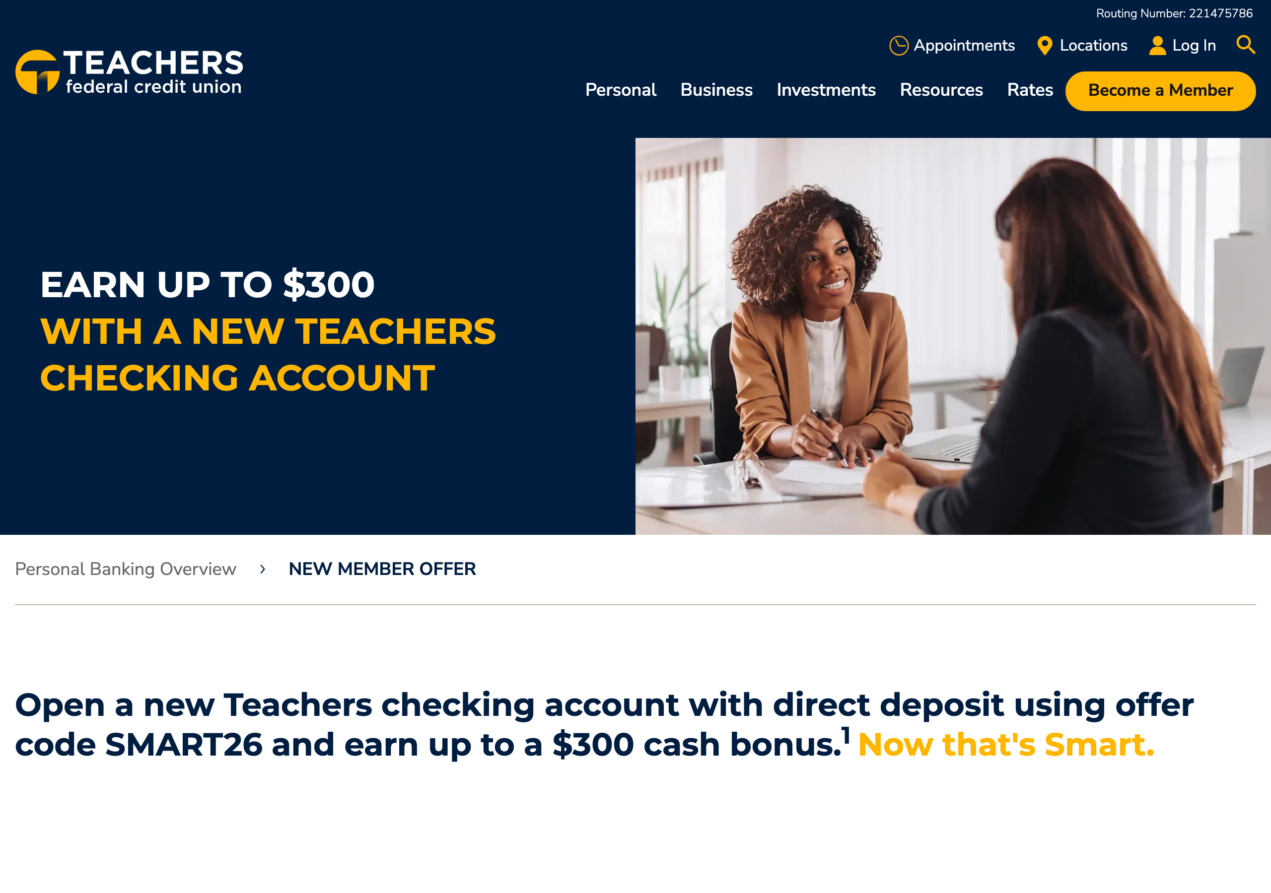 Bank promotional offer page