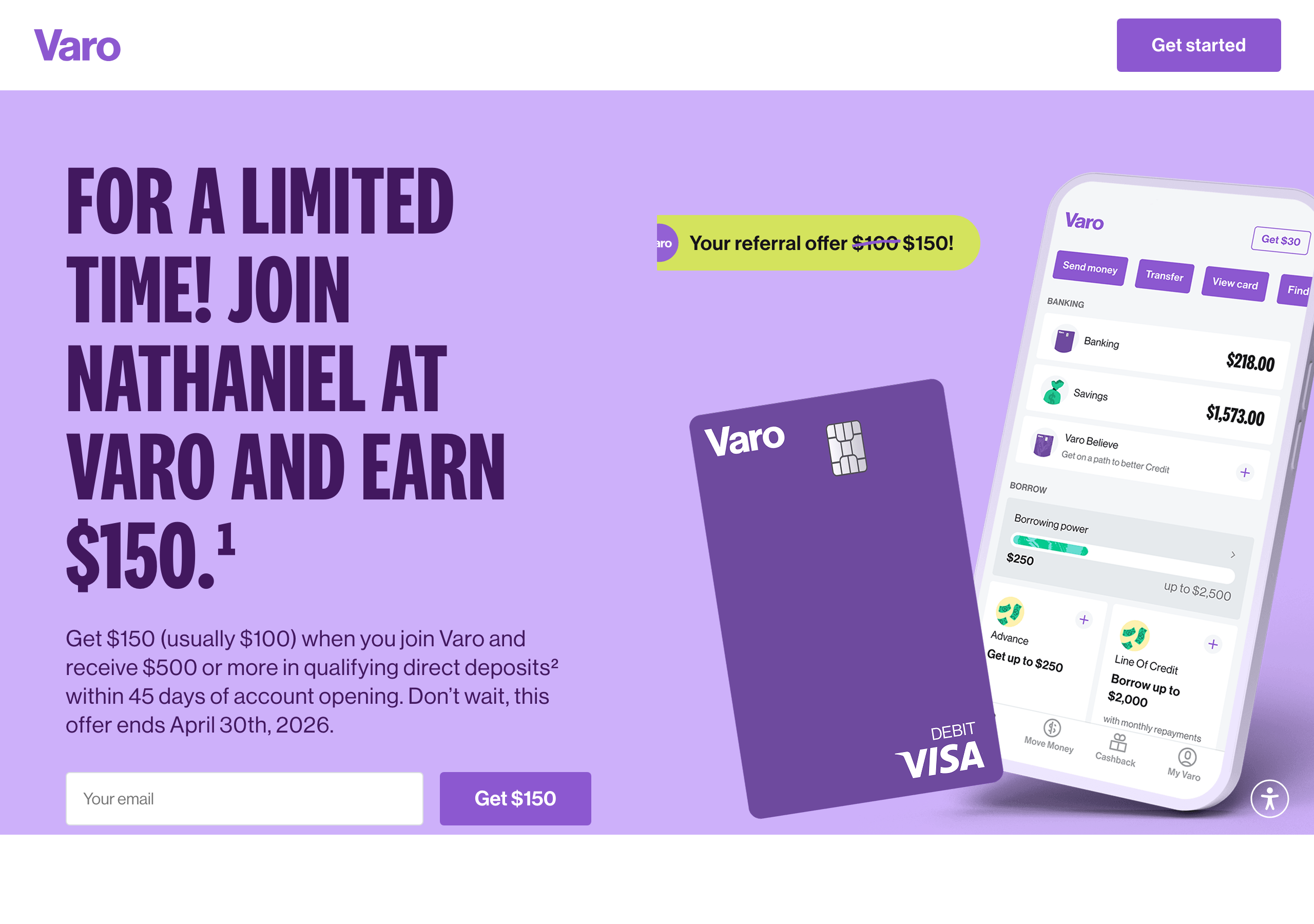 Bank promotional offer page